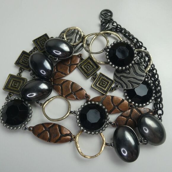 Erica Lyons Chunky Beaded Necklace Plus Size Friendly Super Long Grey Black 38" - Picture 2 of 7